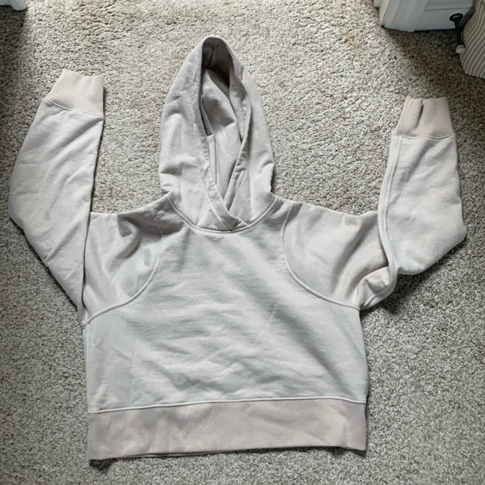 Lululemon Sparkle Beige Loungeful Cropped Hoodie‎ Pullover Fleece Oversized Sz 6